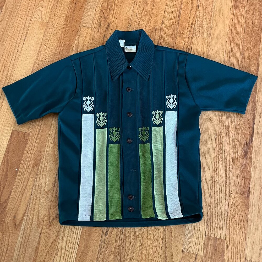 Vtg Sears Kings Road Knit Green White Paneled Shirt Size M Rockabilly Goodfellas